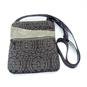 Maruca Grey Taupe Cotton Jacquard Crossbody Pocket Bag